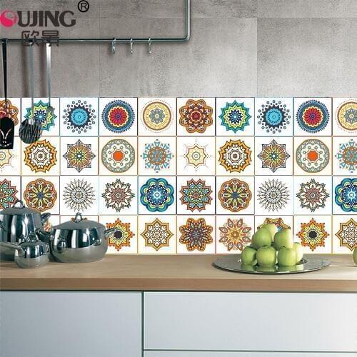 20*100cm*1pcs Moroccan Style Tiles Wall Sticker Kitchen Bathroom Tile Waist Line Wallpaper PVC Floor Self-adhesive DIY Art Mural