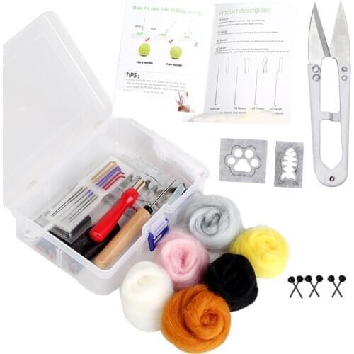 KAOBUY 28PCS Needle Felting Starter Tool Kit With Roving Wool, Needle Felting Needle, Wooden Handle ,For DIY Needle Felting