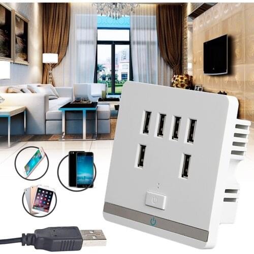 3.4A 6 Port USB Wall Charger Outlet Power Receptacle Socket Plate Panel Switch