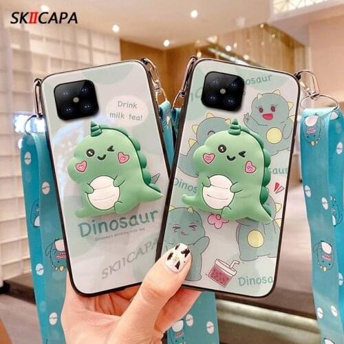 3D Cartoon Dinosaur Holder Case For Huawei Nova 8 7 6 Pro Cases Tempered Glass Crossbody Lanyard Cover For Huawei NOVA 8SE 7i 5Z