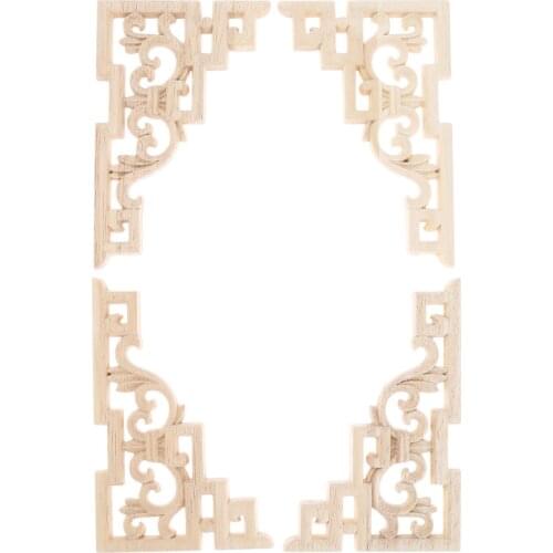 4pcs 15*10cm Modern Wood Carving Decal Wood Carved Corner Applique Frame Home Doors Furniture Decor Sculptures Hollow Plant Grid