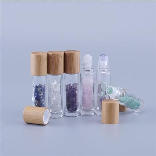 50pcs/lot Refillable10ml Clear Essential Massage Glass Roll-on Bottles With Colored Jade Roller Balls Gravel Inside