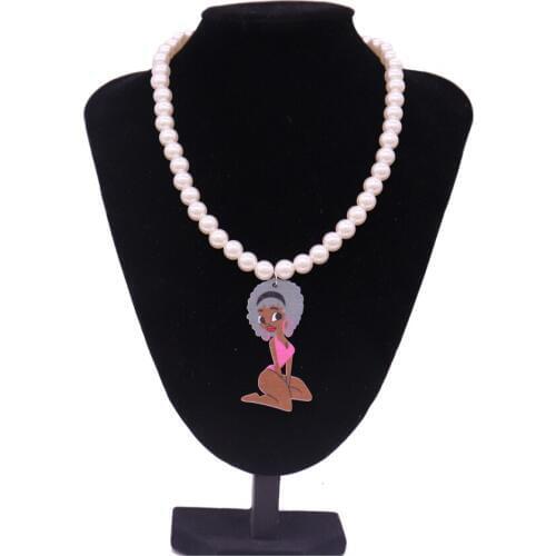 Abadon Drop Ship European African Girl Natural Wooden Pearl Choker Statement Necklaces Black Girl Rock Jewelry Custom