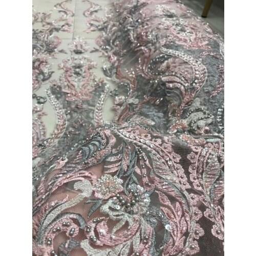 African Lace Fabric with beads J-4686812 High Quality Nigerian French Tulle Lace Fabric Mesh For Wedding