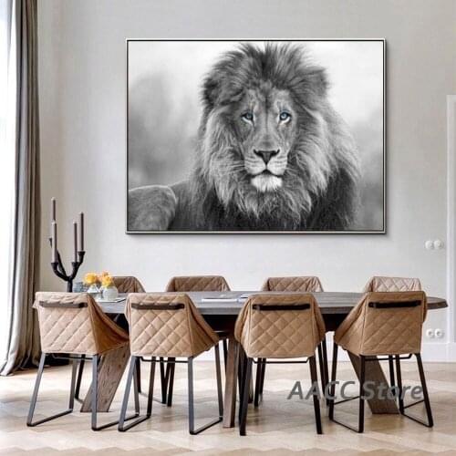 African Blue Eyes Lions Wall Art Prints Canvas Painting Decor Black and White Animals Posters for Room Home One Piece Decoration