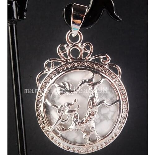 Free shipping 38x28mm Fashion Jewelry White Howlite Round Dragon Pendant Bead MC3746