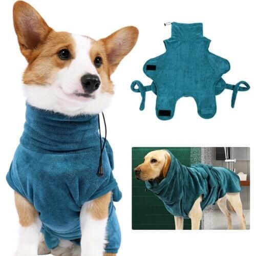 Dog Bathrobe Super Absorbent Dog Bathing Suit for Small Medium Large Dogs Quick-Drying Pet Bath Towel Warm Dog Clothing Corgi