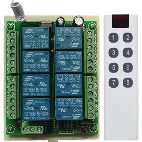 DC 12V 24V 8 CH Channels 8CH RF Wireless Remote Control Switch Remote Control System receiver transmitter 8CH Relay 315/433 MHz
