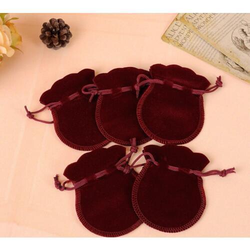 Cheap Sale 50pcs/lot 7x9cm Gourd-type Dark Red Velvet Bags Jewellery Pouches Packaging For Jewelry Small Gift bags
