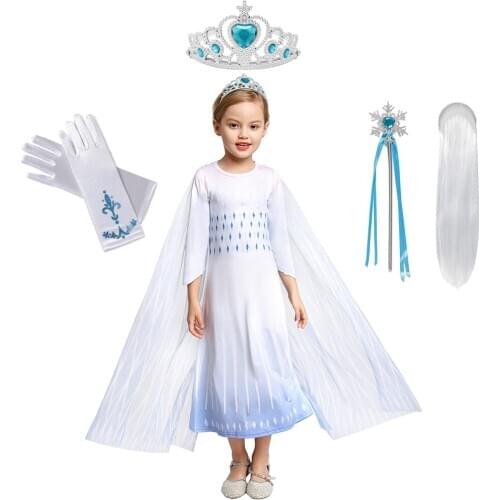 Baby Girl Dress Cosplay Snow Queen Elsa Dresses Children Party Cosplay Costume Long Sleeve Floral Mesh Prom Dress Girls Clothing