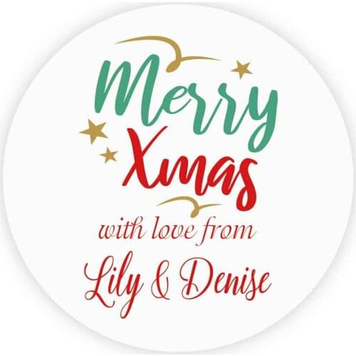 DouxArt Custom Merry Xmas Stickers, 100 pcs 4cm Xmas Christmas with Love Favors Party Invitations Gift Labels Stickers