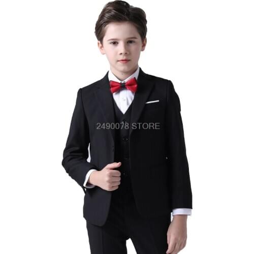 Boys Formal School Suits for Weddings Brand Kids Party Tuxedos Boys Gentlemen Birhtday Dress Blazer Vest Pants Tie 4PCS Costume