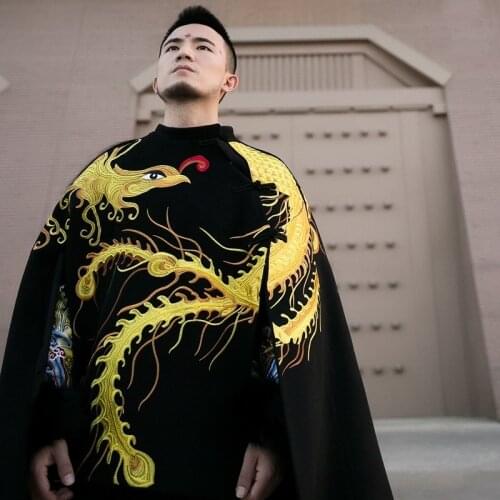 Chinese Cloak Dragon Embroidery Woolen Coat Traditional Chinese Costume Man New Year Chinese Style Clothing Men Cape 11612