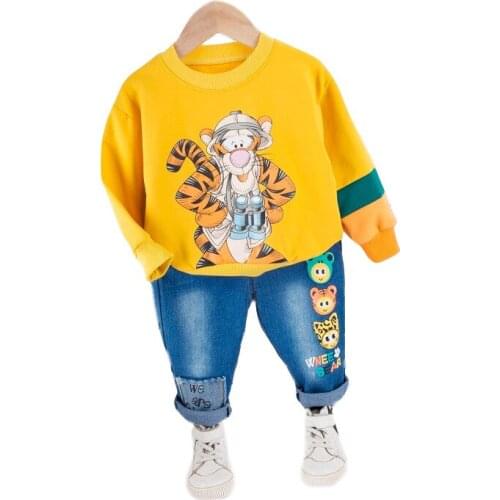 Fashion Spring Autumn Baby Children Clothes Kids Boy Girls Cartoon T-shirt Jeans Pants 2Pcs/sets Toddler Kids Tracksuit 0-4Years