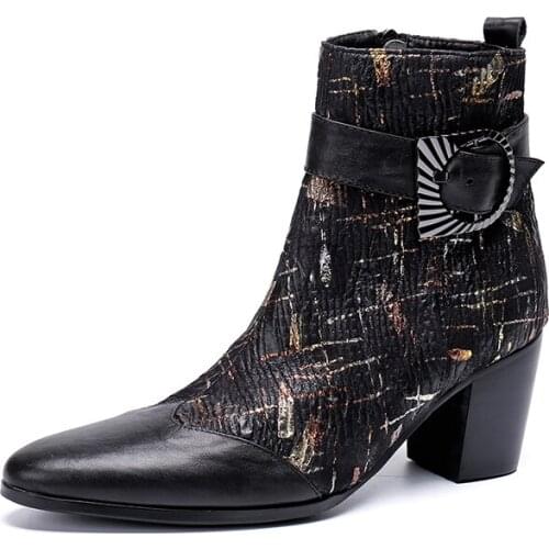 2021 New 7cm High Heels Men Boots Wine Red/Black Party and Wedding Ankle Boots Men Pointed Toe Botas Hombre, Big Sizes 38-46