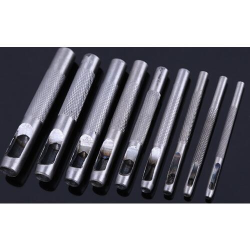 9pcs/set Steel Leather Puncher Hole Craft Kit Set Hollow Puncher Belt Drilling Tool Making Puncher Tools Set
