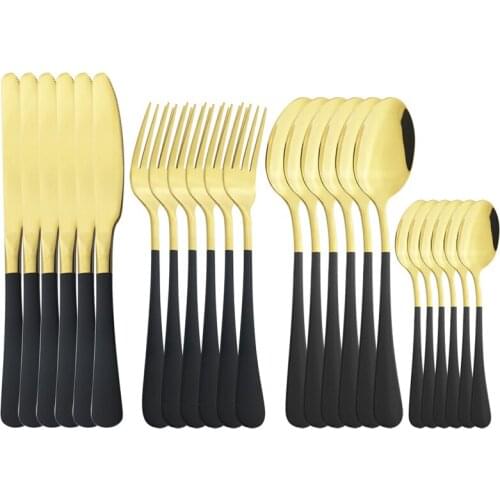 24Pcs Golden Cutlery Set Western Flatware Knife Fork Coffee Spoon Stainless Steel Dinnerware Set Tableware Set Kitchen Tools