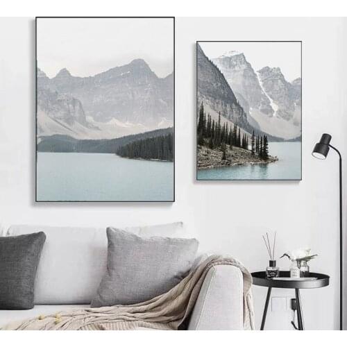 Landscape Nature Snow Mountains Lakes Pictures Nordic Modern Minimalist Living Room Wall Art Poster Painting Home Decoration