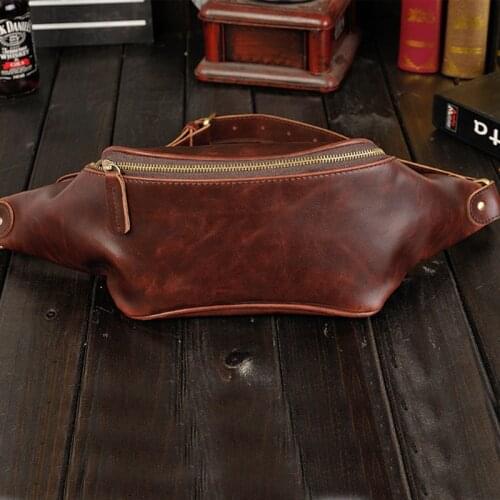 New Casual Mens Shoulder Bag Trend Pu Fashion Chest Bag Crazy Horse Leather Retro Mens Waist Bag