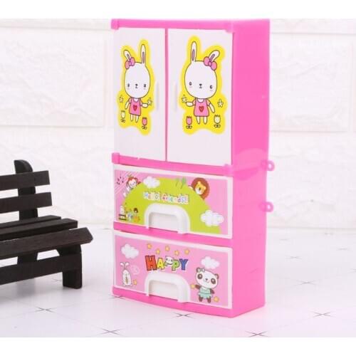 NEW Cartoon Rabbit Closet Wardrobe Doll Accessories For Baby Doll Girls Toy Princess Bedroom Furniture E65D