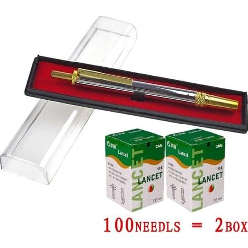 Wholesale,Cupping device 1 pen lancing 100 needles massage stick (23G / 26G /28G to choose ) free shipping