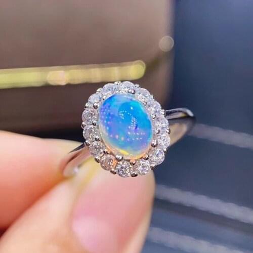 Natural real white opal oval ring Free shipping 7*9mm 1.1ct gemstone 925 sterling silver Fine jewelry J212284