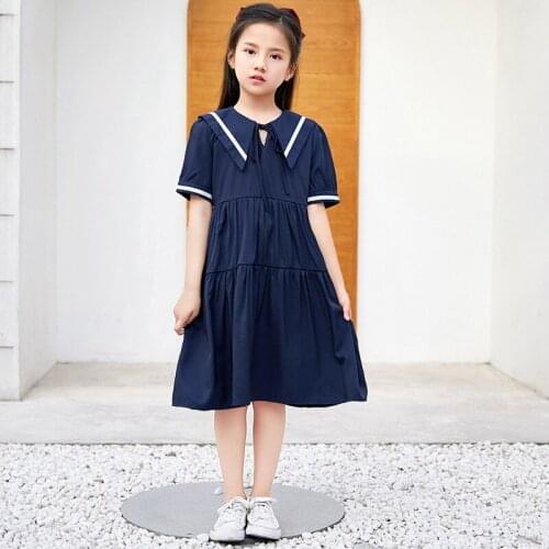 Big Girls Dress Summer Short-Sleeve Clothes 2020 New Children College Style Girls Dresses Kids Girls Cotton Casual Dress, #0824