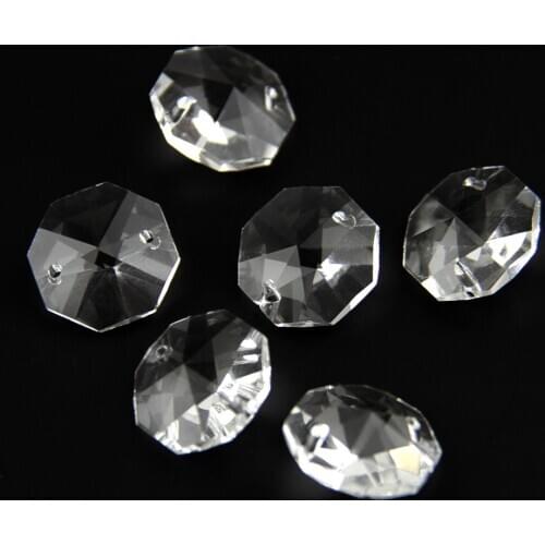 K9 Crystal Glass 14mm 50pcs 1 Hole/2 Holes Clear Color Octagon Beads For Chandelier Garlands Prism Parts