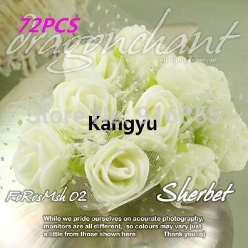 Sale! !72pcs Sherbet 2.5CM Head PE Rose Foam Mini Flower Bouquet With Organza Solid Color Artificial Rose Flowers