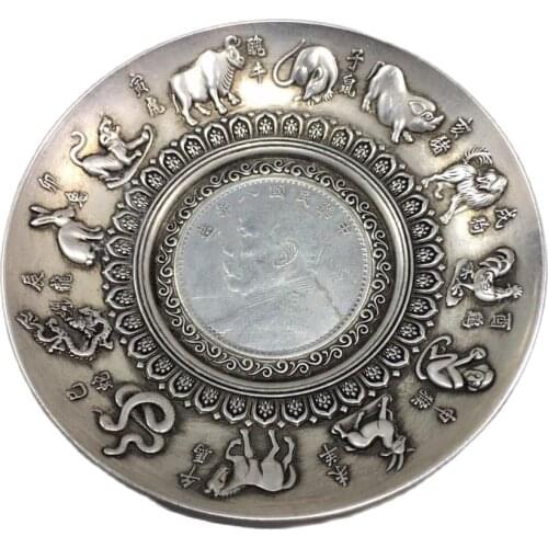 China OLD Tibetan Silver Chinese Silver Zodiac Signs Pen Wash