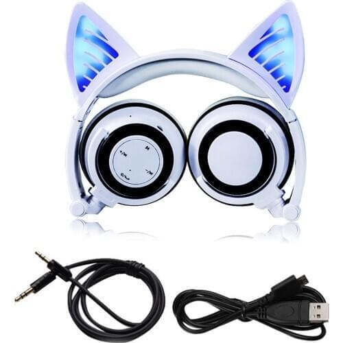 Foldable Cosplay Cat Ear Bluetooth Headphone Wireless Wire Universal Stereo Headset LED Light Flashing Earphone With Mic
