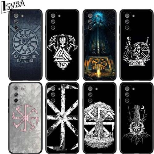 Slavic Viking symbol Kolovrat for Samsung Galaxy S21 Ultra Plus 5G Note 20 10 9 8 S10 S9 S8 S7 S6 Edge Plus Black Phone Case