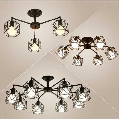 Modern Black Chandelier Lighting American Iron Cage Ceiling Lamp Light Fixtures Kitchen Luminiare Bedroom Living Room Home Light
