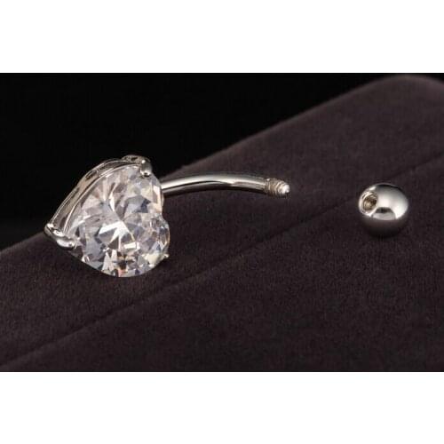 LOT50pcs CZ Heart Shape Surcigal Steel Navel Belly Ring Button Bar Body Piercing Jewelry Free Shipping