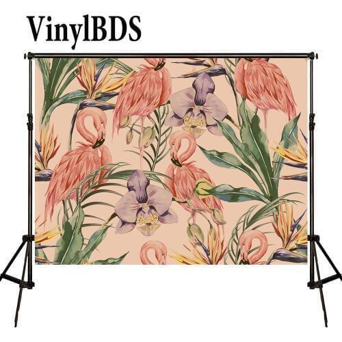 VinylBDS 10ft Pink Flamingos Backdrop Newborn Cartoon Background Green Leaves Flowers Naturism Children Photos for Kids Studio