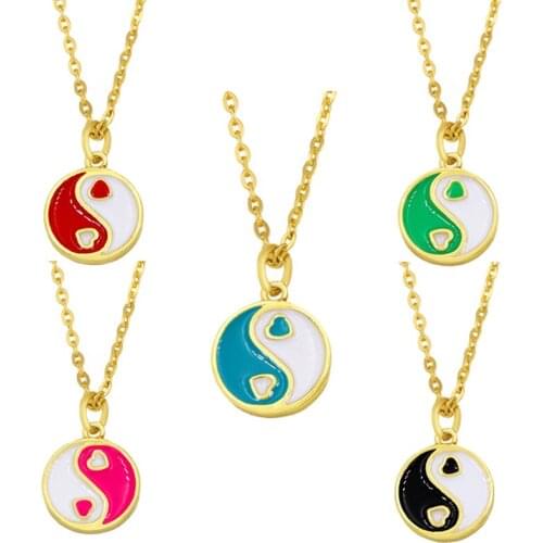 Yin Yang Tai Chi CZ Zircon Pendant Necklace Love Heart Enamel Necklace For Lovers Or Best Friends Unisex Jewelry Gifts