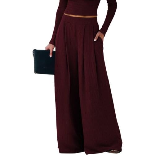 High Waist Wine Red Brief Pleated Long Wide Leg Trousers New Loose Fit Pants Women Fashion Tide Spring Autumn 2021