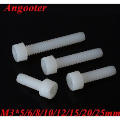 100pcs DIN912 M3 Plastic Nylon Hexagon Socket Hex Head Cap Screw Allen Knurled Bolts Hand Screws Nuts M3*5/6/8/10/12/15/20/25mm