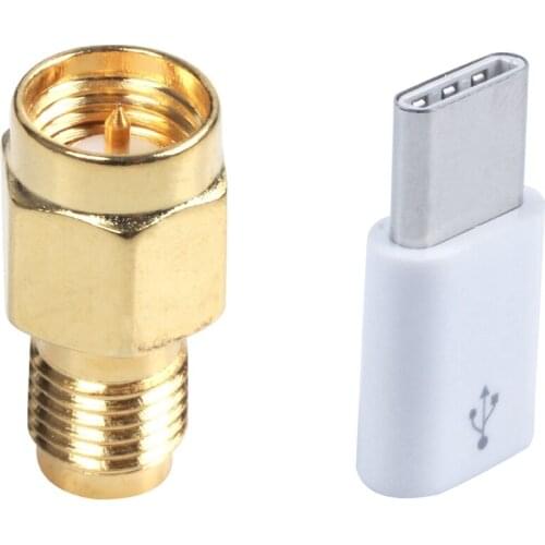 1X USB Type C 3.1 Male To Micro-USB 2.0 5 Pin Female Data Adapter & 1X SMA Male Plug To RP-SMA Female RF Coax Adapter