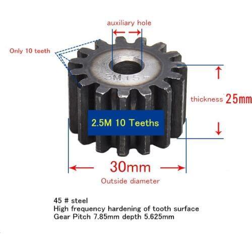 2.5M 10T Spur Steel gear 8MM hole Thickness 25mm 30MM diameter