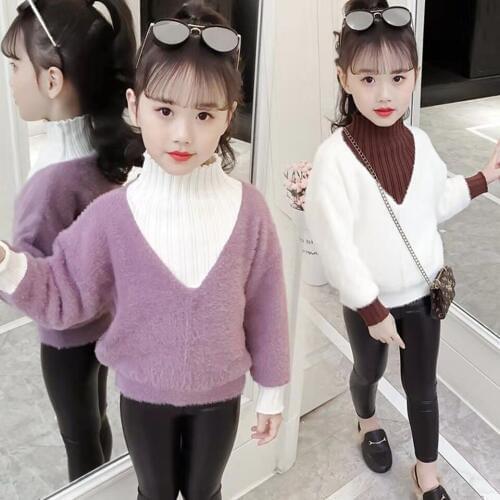 2 Color New Autumn Winter Baby Girls Sweaters Kids Children Sweater Warm Long Sleeve Turtleneck Knit Sweater Outwear For Girls