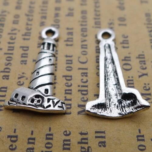 20 pieces/lot 11*20mm Antique silver color Metal tower lighthouse charm necklace pendant bracelet key chain DIY jewelry handmade