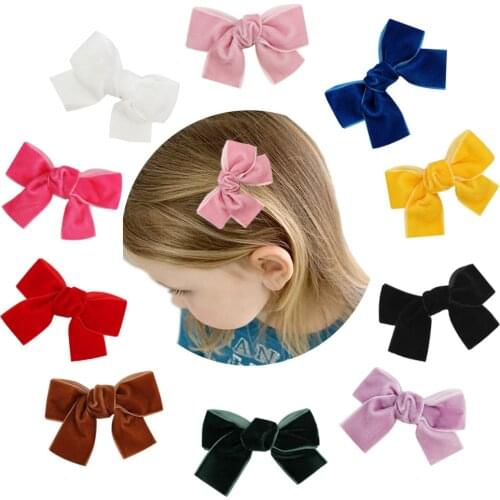 5pcs Childrens Bowknot Hairpin Girls Velvet Solid Knot Hairpin Baby Mini Clip Handmade Hair Accessories Headdress