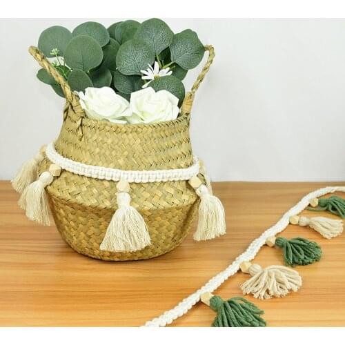 90cm Handmade Basket Macrame Bohemia Woven Tassels Garland With Wooden Bead For Home Kids Room Wall Hanging Decor Party Supplies