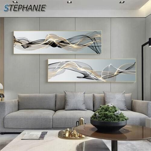 Abstract Canvas Painting Yellow Black Ribbon Posters Saudi Wall Art Decor Modern Wall Pictures for Living Room Contemporary Art