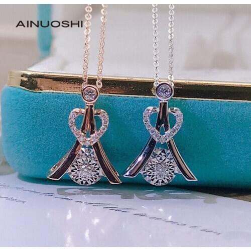 AINUOSHI 18K Rose Gold Round Cut 0.085ct Natuarl Diamond Heart-shape Dancing Pendant Necklace New Fashion Style Jewelry 18