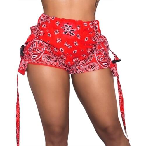 2021 NEW Bandana Women Fashion Print Shorts Summer Beach Loose Drawstring Waist Shorts Casual Midi Waist Patchwork Short Pants