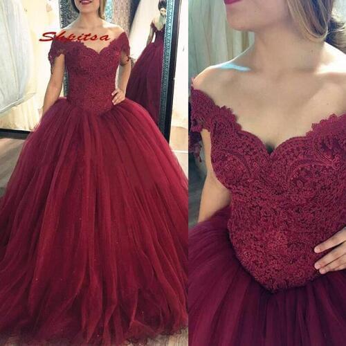 Burgundy Tulle Quinceanera Dresses 2020 Plus Size Lace Masquerade Ball Gown Sweet 16 Dresses vestido de 15 anos