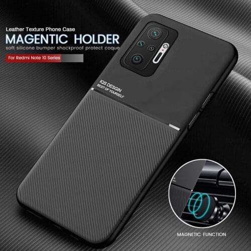 Leather texture car magnetic holder phone cover for xiaomi redmi redmy note10 note 10 pro 10 case soft silicone shockproof coque