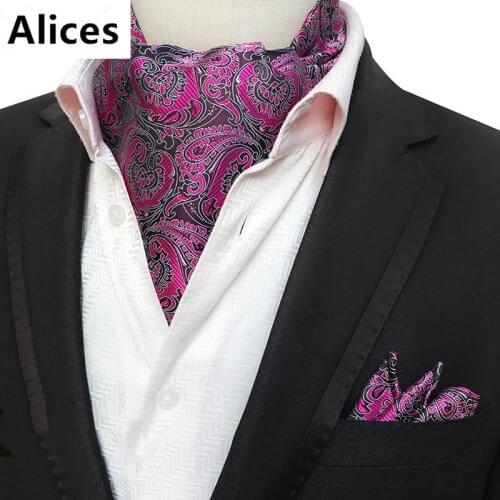 Luxury Mens Vintage 100% Silk Ascot Cravat Tie & Handkerchief Paisley Letters Set Pocket Square Tie Sets Wedding Party Necktie